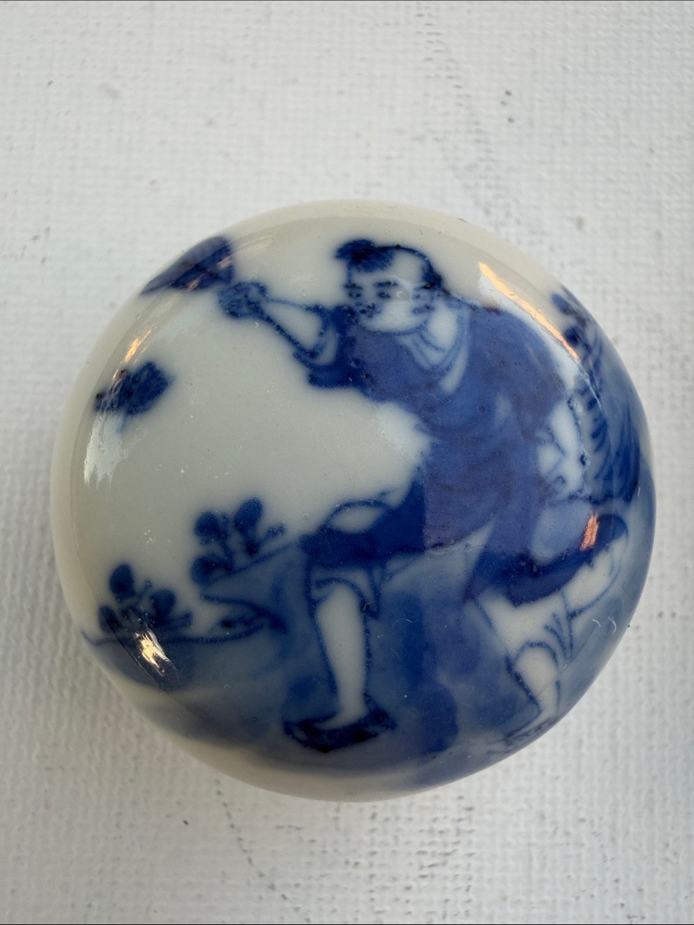 Blue and White Hand-Painted Ceramic Knob — Decorative Home Accent